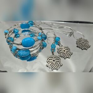 Blue and Silver Owl Jewelry Set